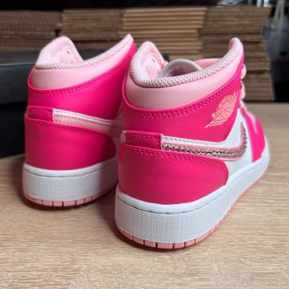 Jordan 1 Mid Fierce Pink Custom Sneakers with Crystals - Picture 8 of 10